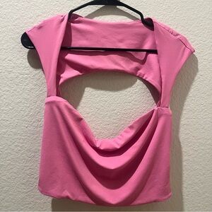 Barbiecore‎ Pink Cut Out Crop Top Cowl Neck Y2K Baddie Coquette Top